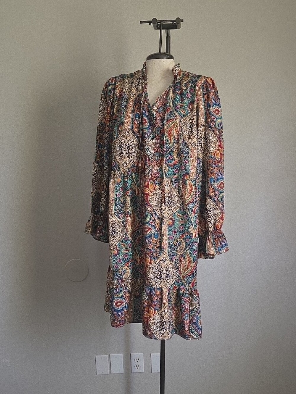 SHEIN Multicolor Paisley Long-Sleeve Tiered Dress